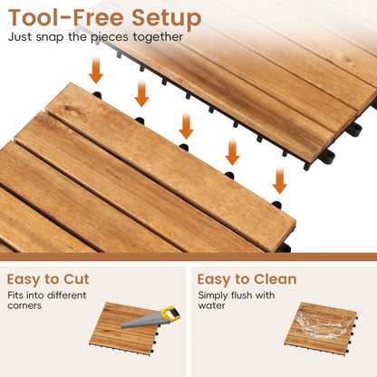 12 x 12 Inch 54 Pieces Acacia Wood Interlocking Deck Tiles, Natural Decorative Fencing & Flooring at Gallery Canada