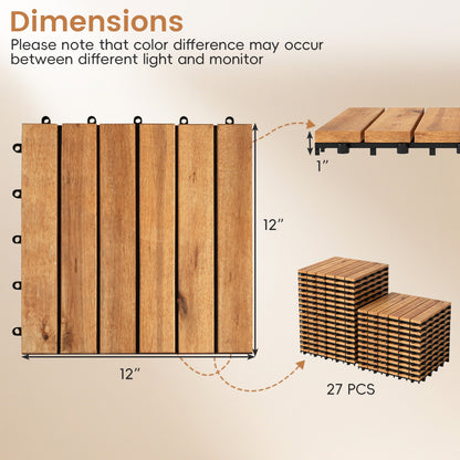 12 x 12 Inch 54 Pieces Acacia Wood Interlocking Deck Tiles, Natural Decorative Fencing & Flooring at Gallery Canada