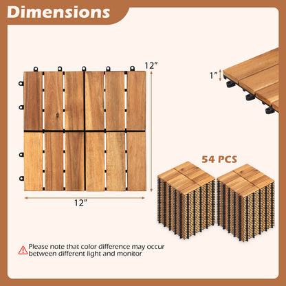 12 x 12 Inch 54 Pieces Acacia Wood Interlocking Deck Tiles with Waterproof Design, Natural Decorative Fencing & Flooring at Gallery Canada