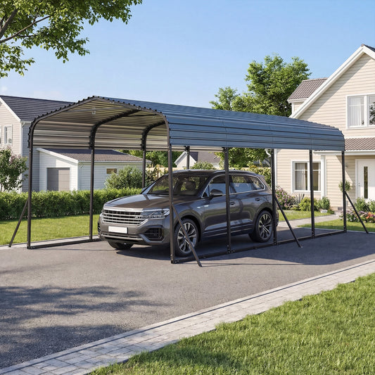 12 X 20 FT Heavy-Duty Steel Carport Outdoor Garage Shelter, Black Gazebos Black at Gallery Canada