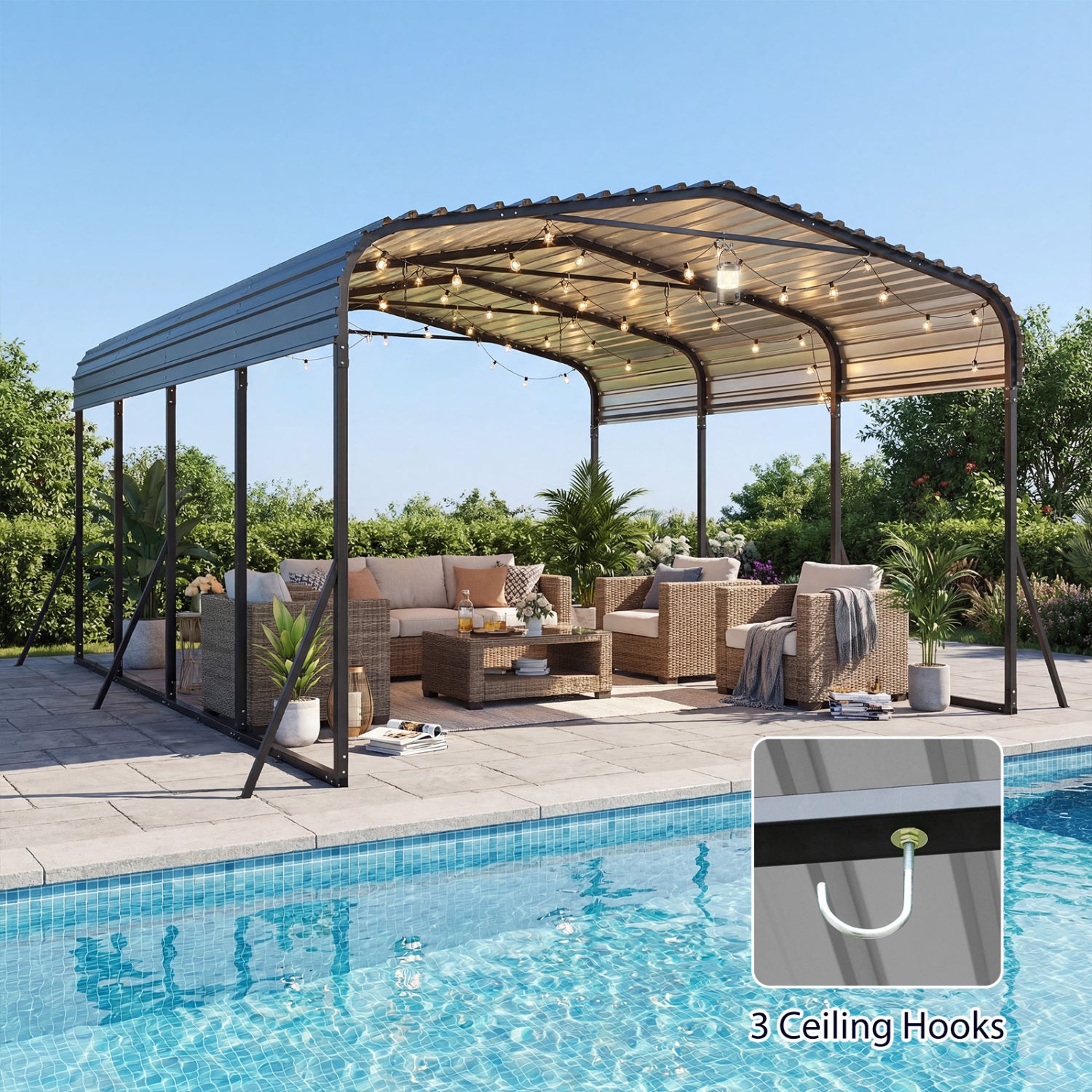 12 X 20 FT Heavy-Duty Steel Carport Outdoor Garage Shelter, Black Gazebos at Gallery Canada