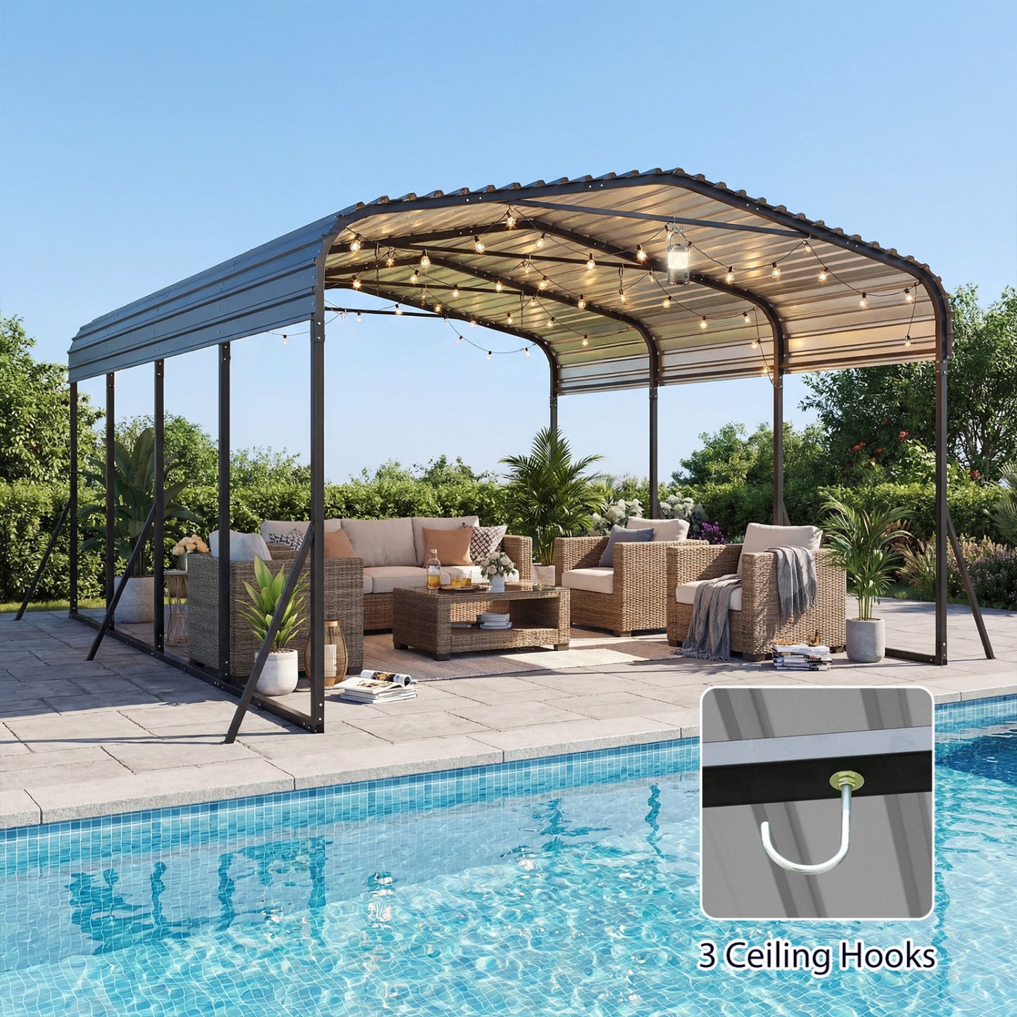 12 X 20 FT Heavy-Duty Steel Carport Outdoor Garage Shelter, Black Gazebos at Gallery Canada