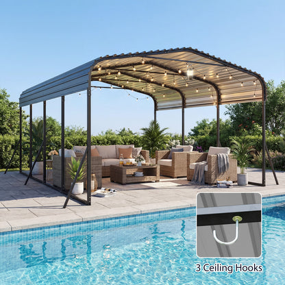 12 X 20 FT Heavy-Duty Steel Carport Outdoor Garage Shelter, Black Gazebos at Gallery Canada