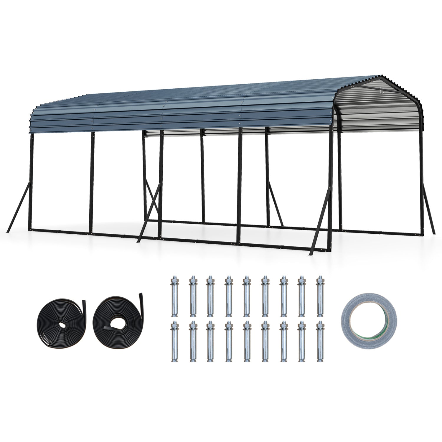 12 X 20 FT Heavy-Duty Steel Carport Outdoor Garage Shelter, Black Gazebos at Gallery Canada