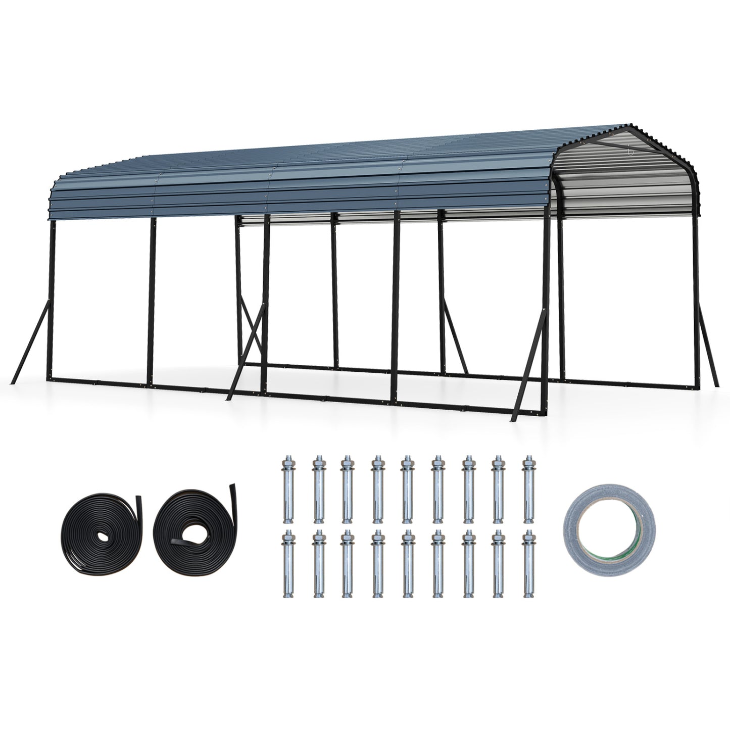 12 X 20 FT Heavy-Duty Steel Carport Outdoor Garage Shelter, Black Gazebos at Gallery Canada