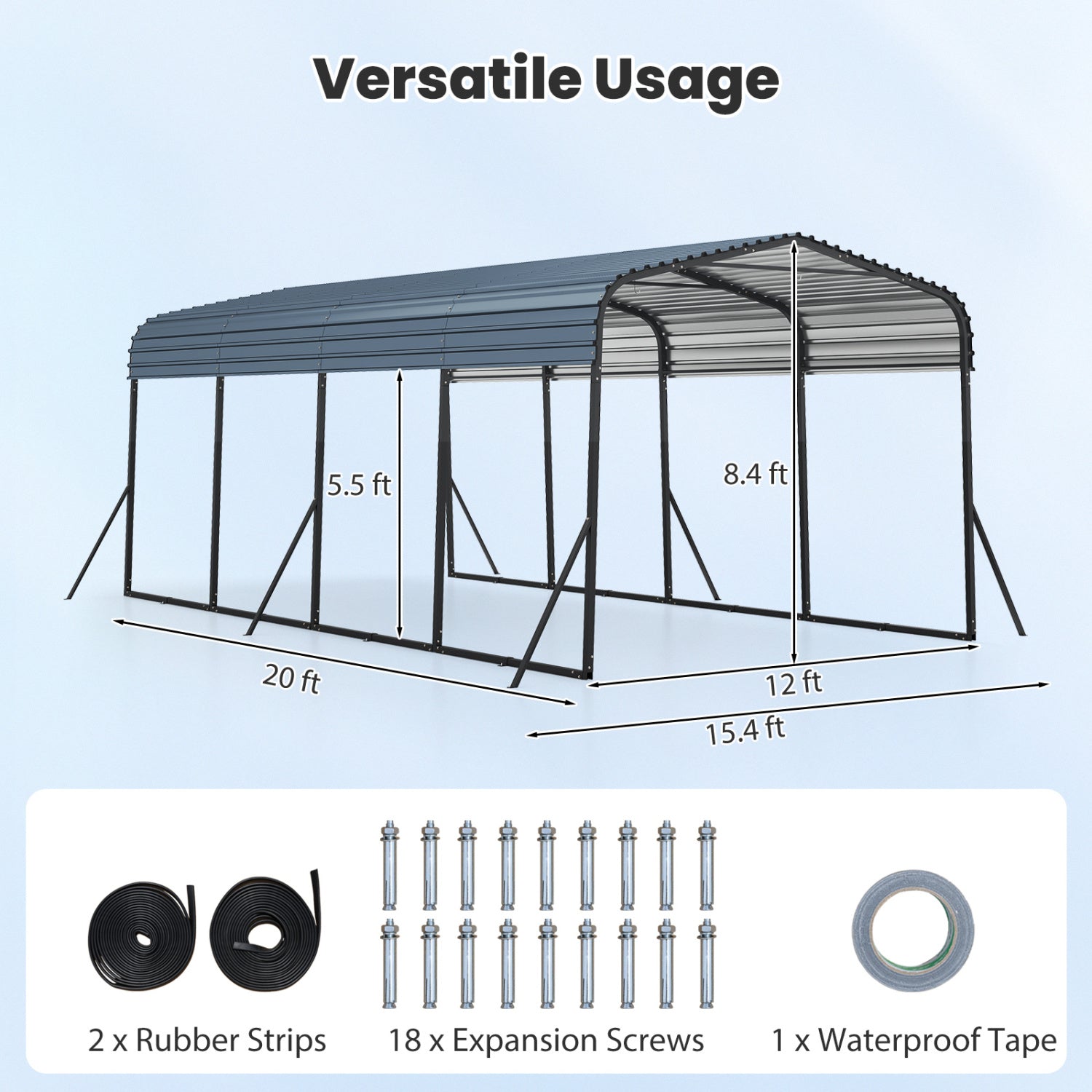 12 X 20 FT Heavy-Duty Steel Carport Outdoor Garage Shelter, Black Gazebos at Gallery Canada