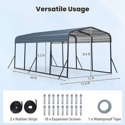 12 X 20 FT Heavy-Duty Steel Carport Outdoor Garage Shelter, Black Gazebos at Gallery Canada
