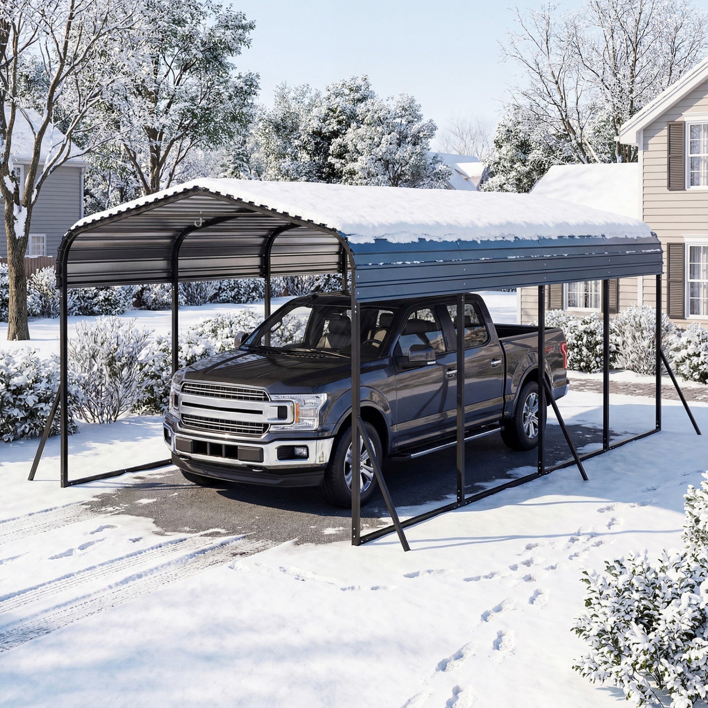 12 X 20 FT Heavy-Duty Steel Carport Outdoor Garage Shelter, Black Gazebos at Gallery Canada