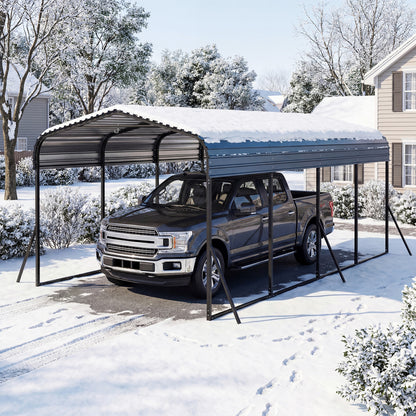 12 X 20 FT Heavy-Duty Steel Carport Outdoor Garage Shelter, Black Gazebos at Gallery Canada
