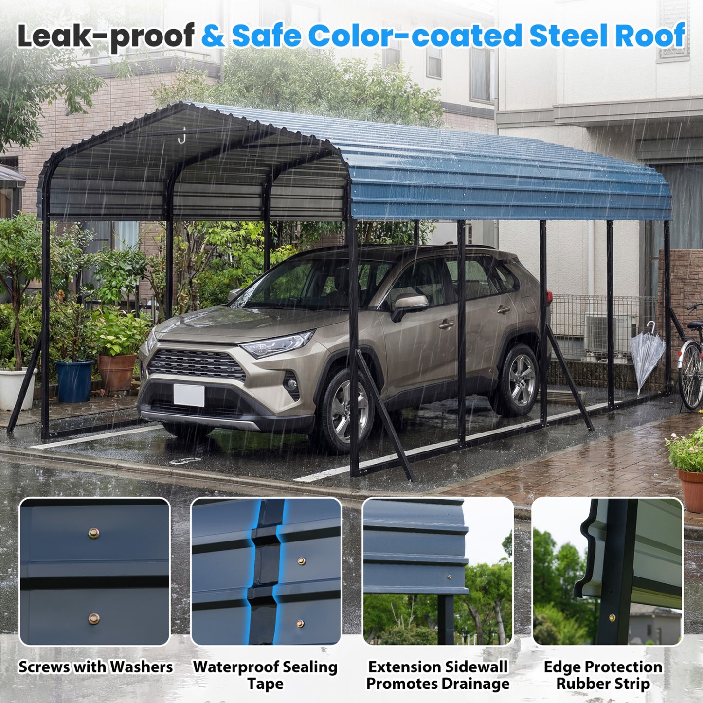 12 X 20 FT Heavy-Duty Steel Carport Outdoor Garage Shelter, Black Gazebos at Gallery Canada