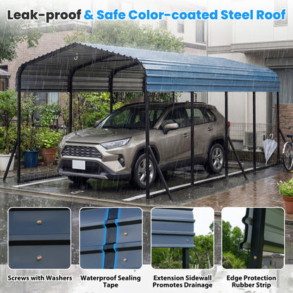 12 X 20 FT Heavy-Duty Steel Carport Outdoor Garage Shelter, Black Gazebos at Gallery Canada
