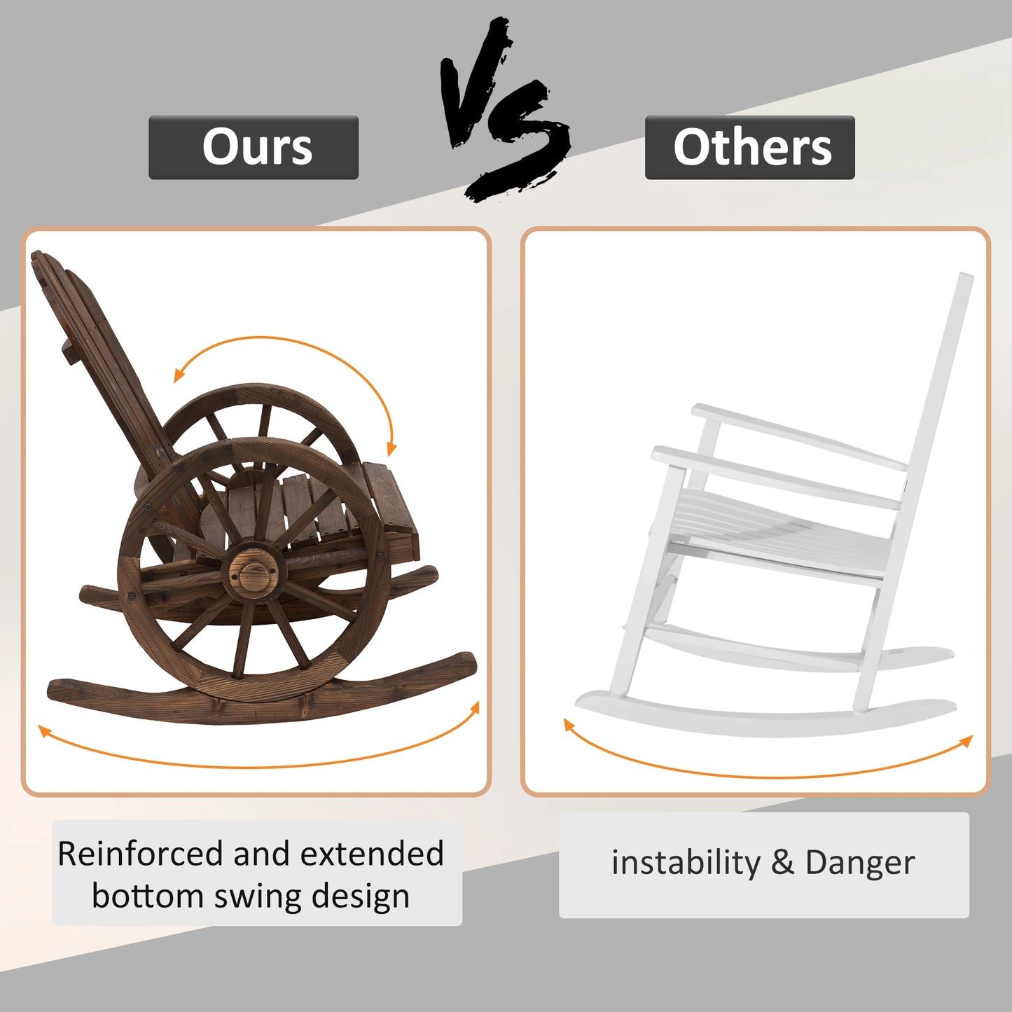 Wooden Rocking Chair, Outdoor Rocker with Slatted Design, Wheel Armrests, Carbonized Outdoor Rocking Chairs at Gallery Canada