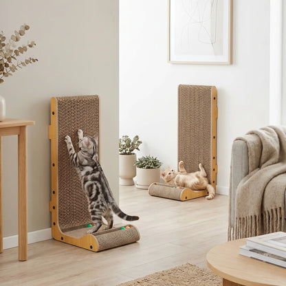 2PCS Planche à gratter pour chat en forme de L avec 3 balles jouets, herbe à chat, noir