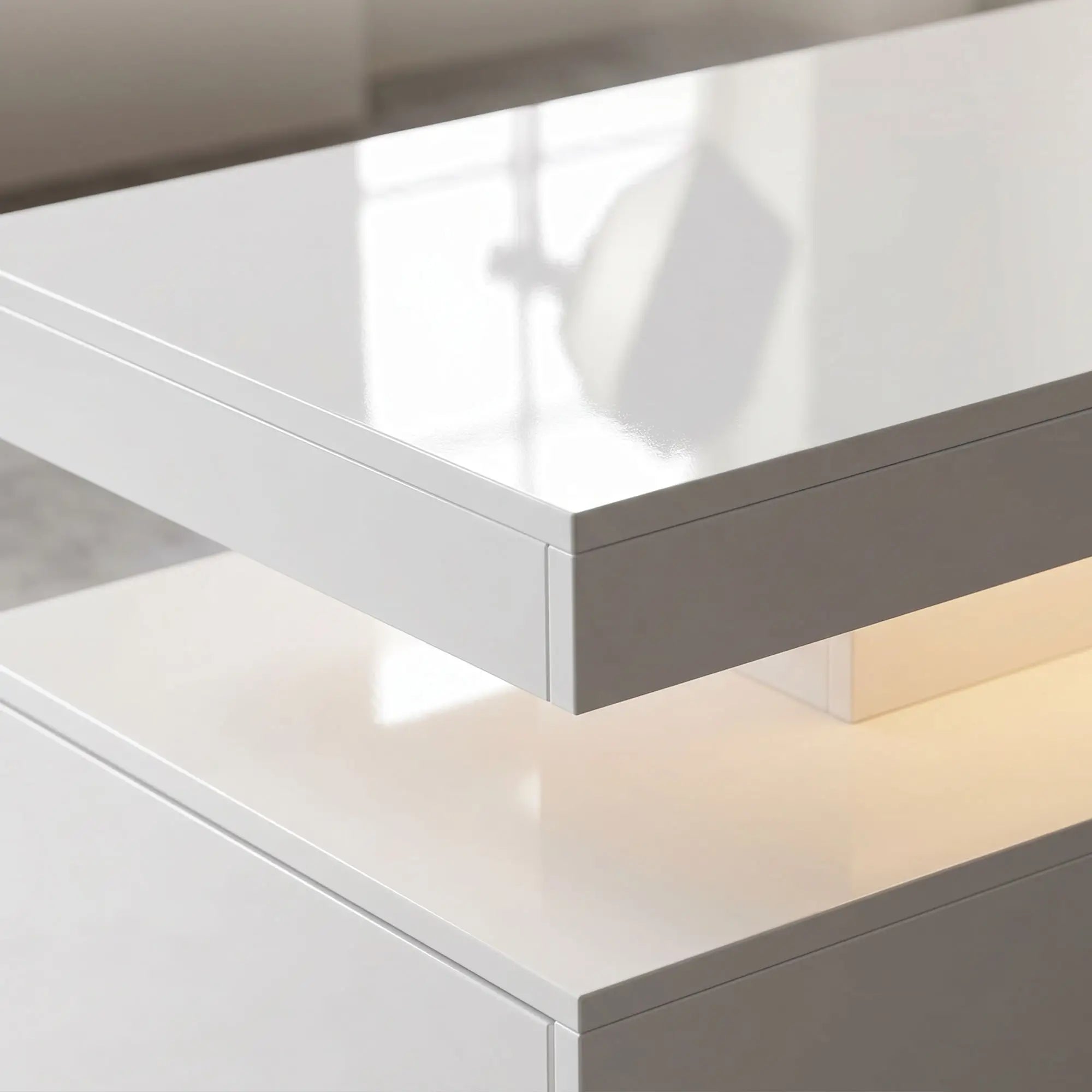 LED Coffee Table With Storage, 2-Tier, White Coffee Tables at Gallery Canada
