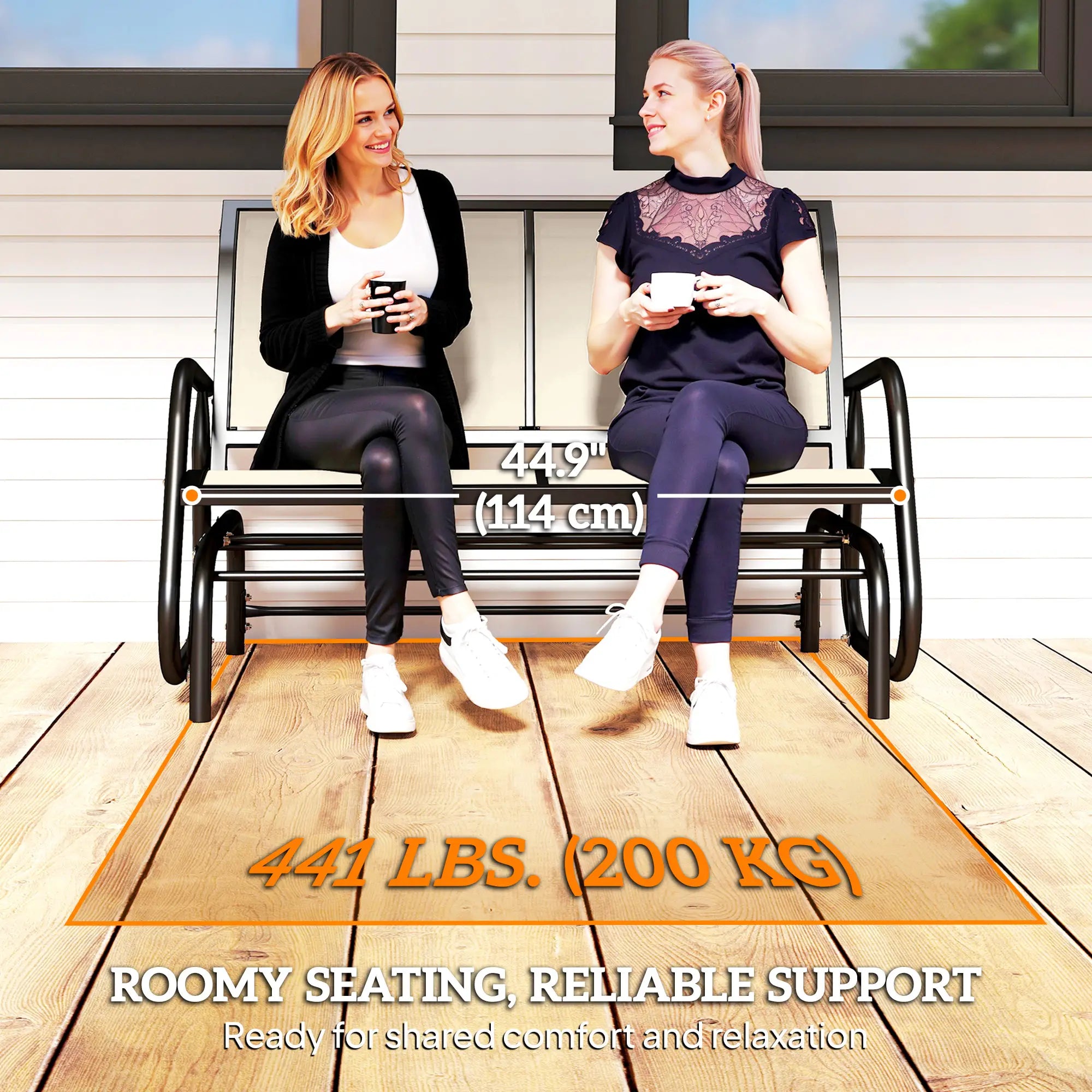 Outdoor Steel Sling Glider Bench, Fabric Swing Chair, Cream Outdoor Gliders at Gallery Canada