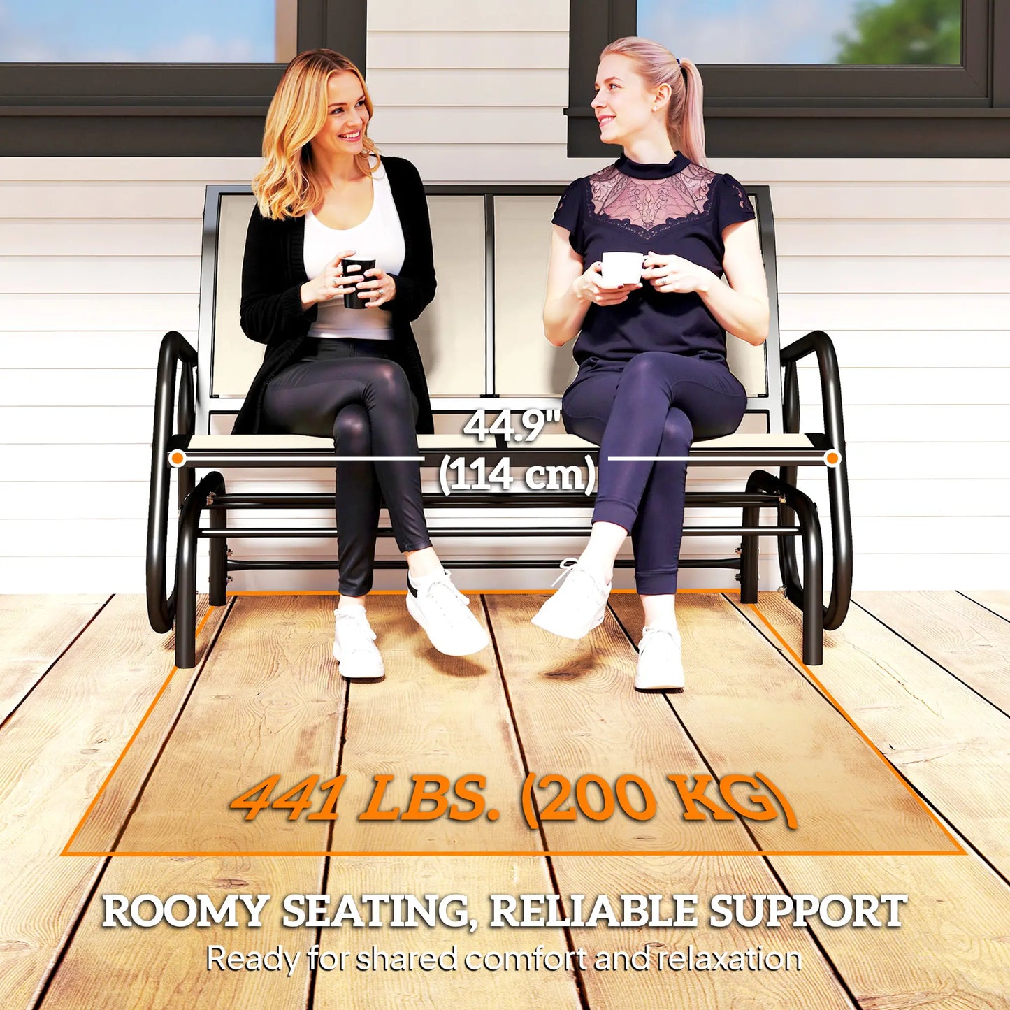 Outdoor Steel Sling Glider Bench, Fabric Swing Chair, Cream Outdoor Gliders at Gallery Canada