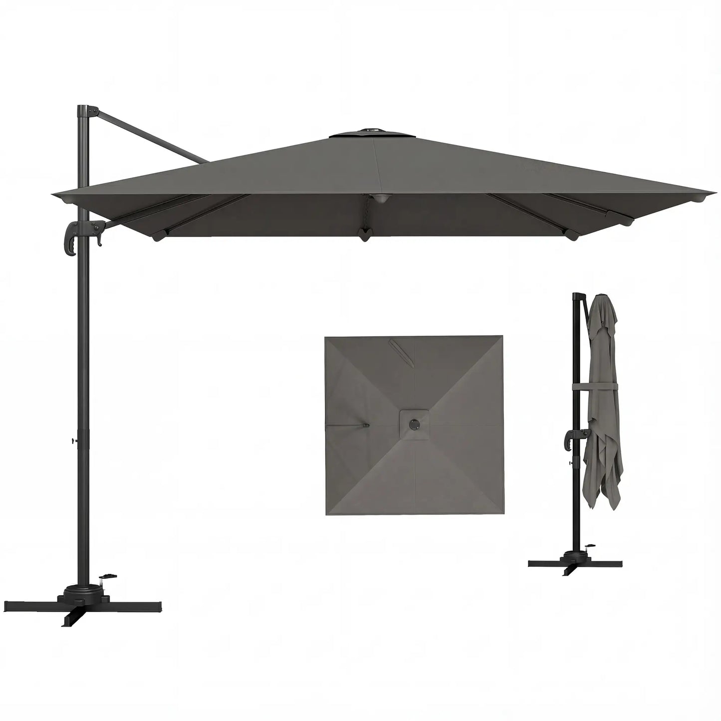 10 FT Square Patio Umbrella, Crank Handle, Cross Base, Tilt, 360° Rotation Offset Cantilever Umbrellas at Gallery Canada
