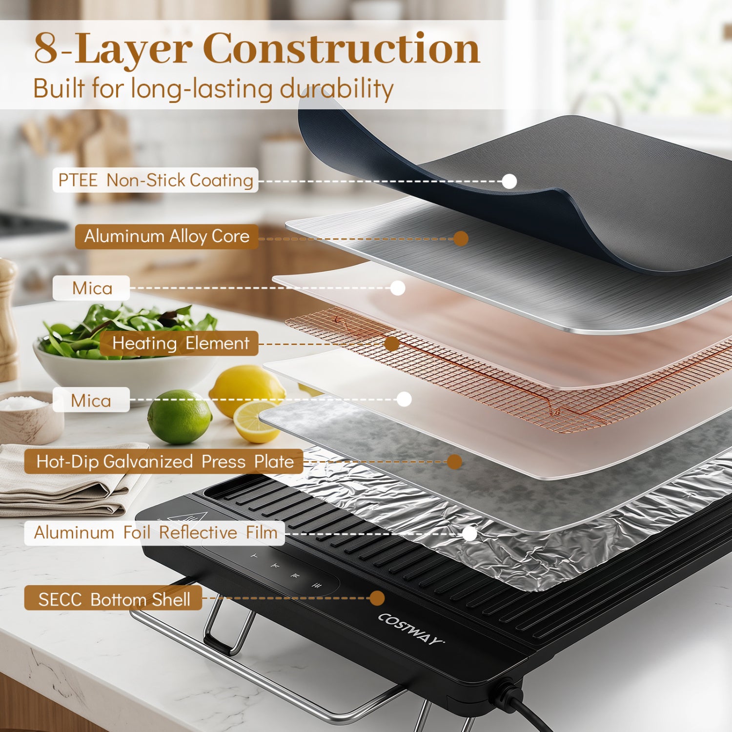 1300W Indoor Electric Grill with Removable Touch Panel, Black Kitchen Appliances at Gallery Canada