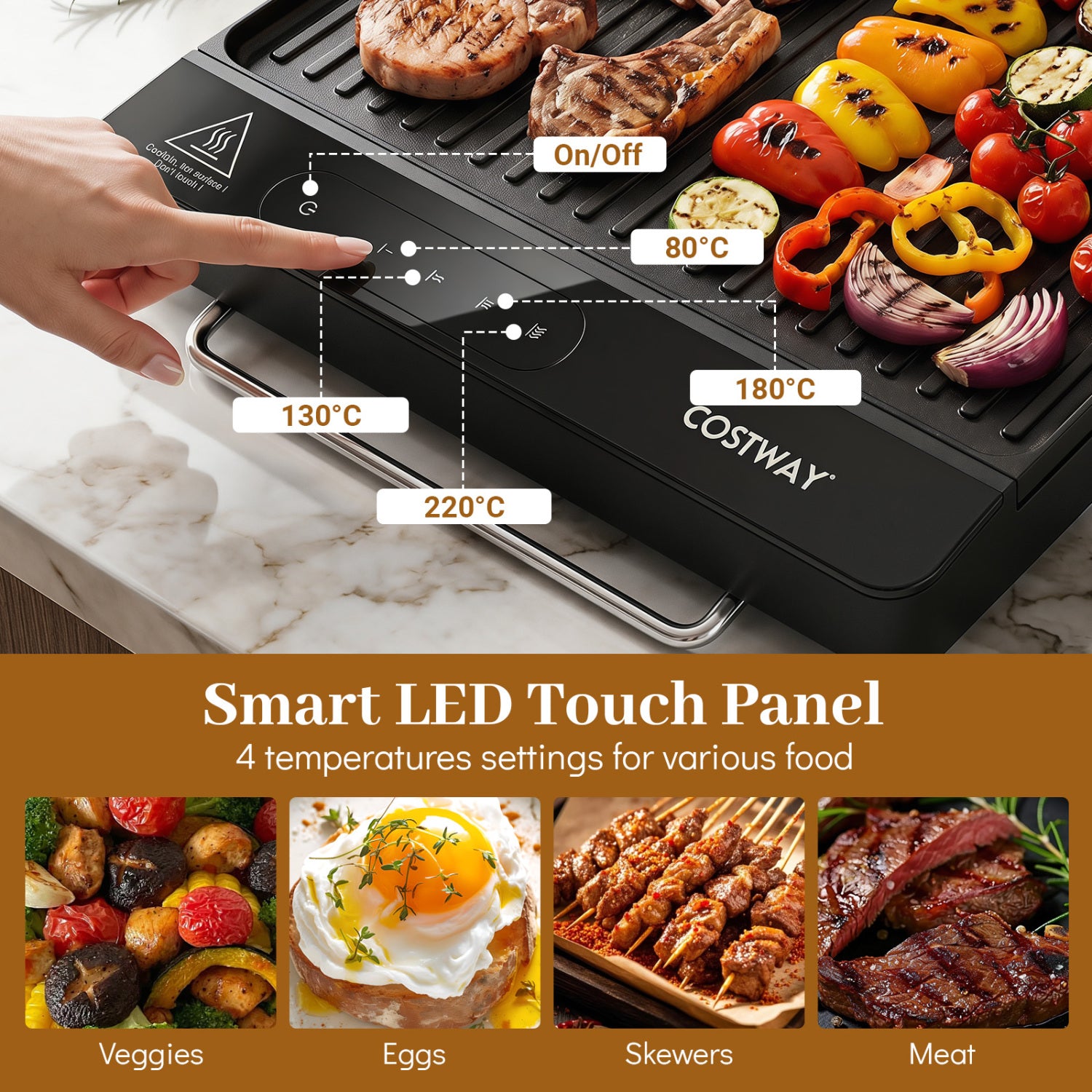 1300W Indoor Electric Grill with Removable Touch Panel, Black Kitchen Appliances at Gallery Canada