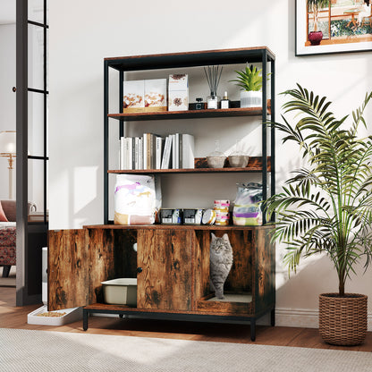 57 Inches Cat Litter Box Enclosure with Storage and Removable Scratcher, Coffee Cat Houses at Gallery Canada