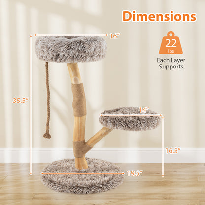 Modern Wooden Cat Tree Tower with Perch and Natural Jute Scratching Posts, Brown Cat Trees Condos & Scratchers at Gallery Canada