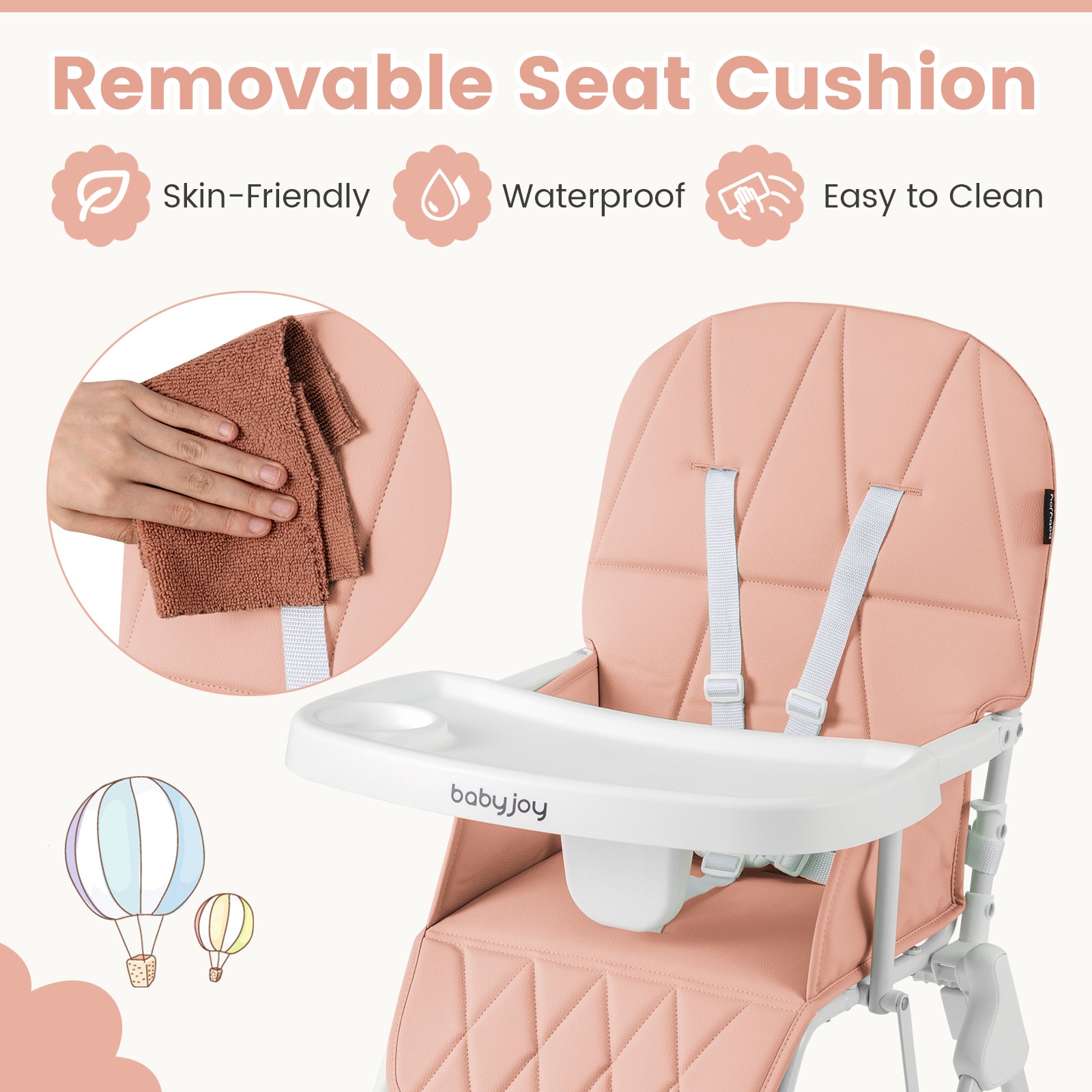 Easy Clean Compact Highchair with Removable Adjustable Tray and PU Seat Cushion, Pink Nursery Furniture at Gallery Canada