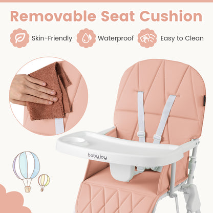 Easy Clean Compact Highchair with Removable Adjustable Tray and PU Seat Cushion, Pink Nursery Furniture at Gallery Canada