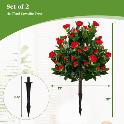31 Inches Artificial Camellia Tree Set 2 Pack Fake Flower Trees, Green Faux Plants at Gallery Canada