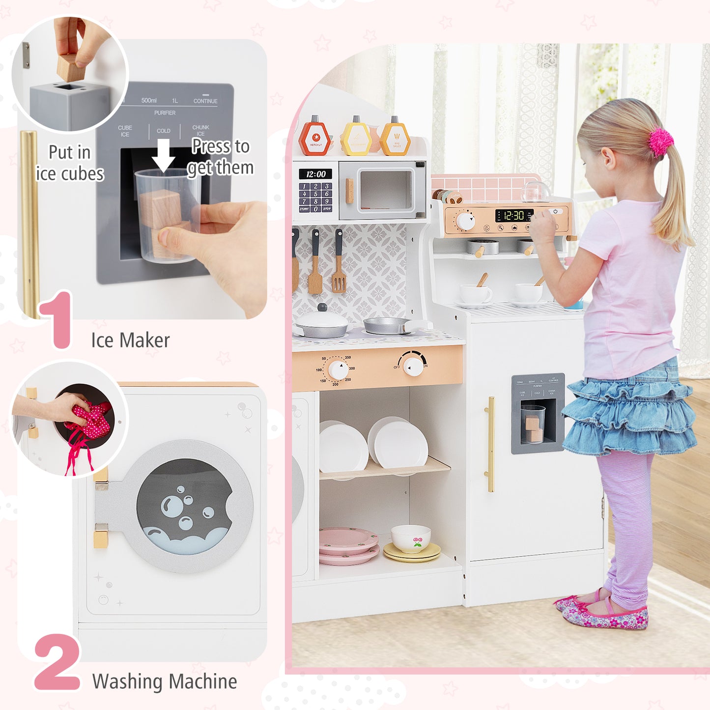 Kids Kitchen Set Wooden with Coffee Makers and Accessories, White Play Kitchen Sets at Gallery Canada