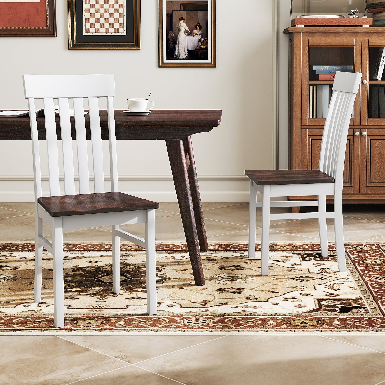 Set of 2 Kitchen Armless Dining Chairs with Slatted High Backrests, White Dining Chairs at Gallery Canada