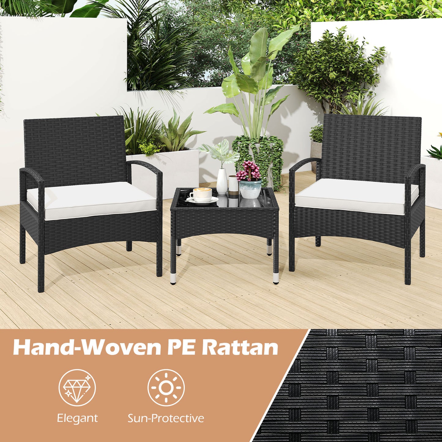 3-Piece Patio Furniture Set Rattan Bistro Chairs with Table, Beige Patio Conversation Sets at Gallery Canada