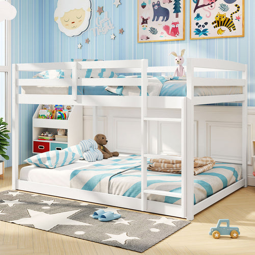 Full Over Full Bunk Bed Low-to-ground Bunk Bed, White