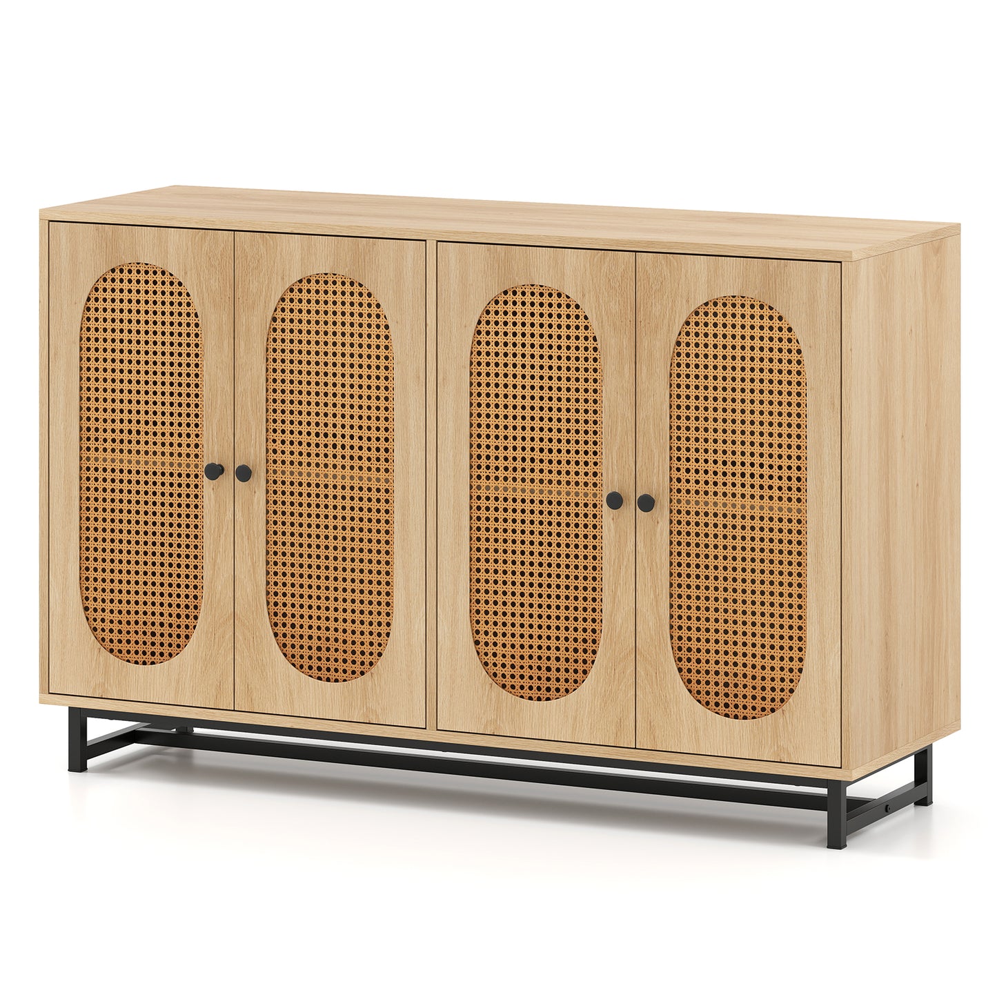 50 Inch Buffet Sideboard Cabinet, 4 Rattan Doors, Adjustable Shelves, Natural Sideboards Cabinets & Buffets at Gallery Canada