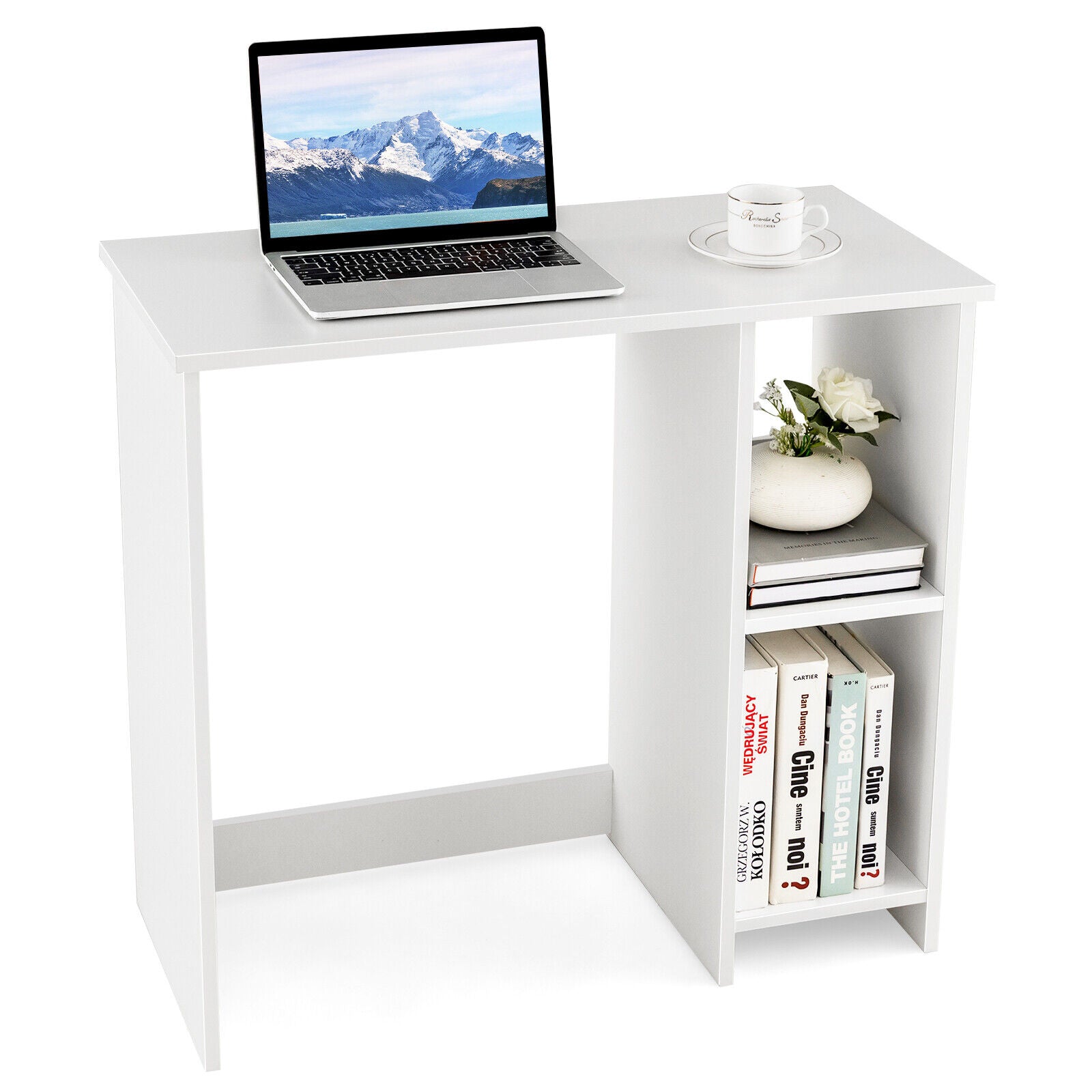 31.5 Inch Modern Home Office Desk, 2 Compartments, White Writing Desks White at Gallery Canada