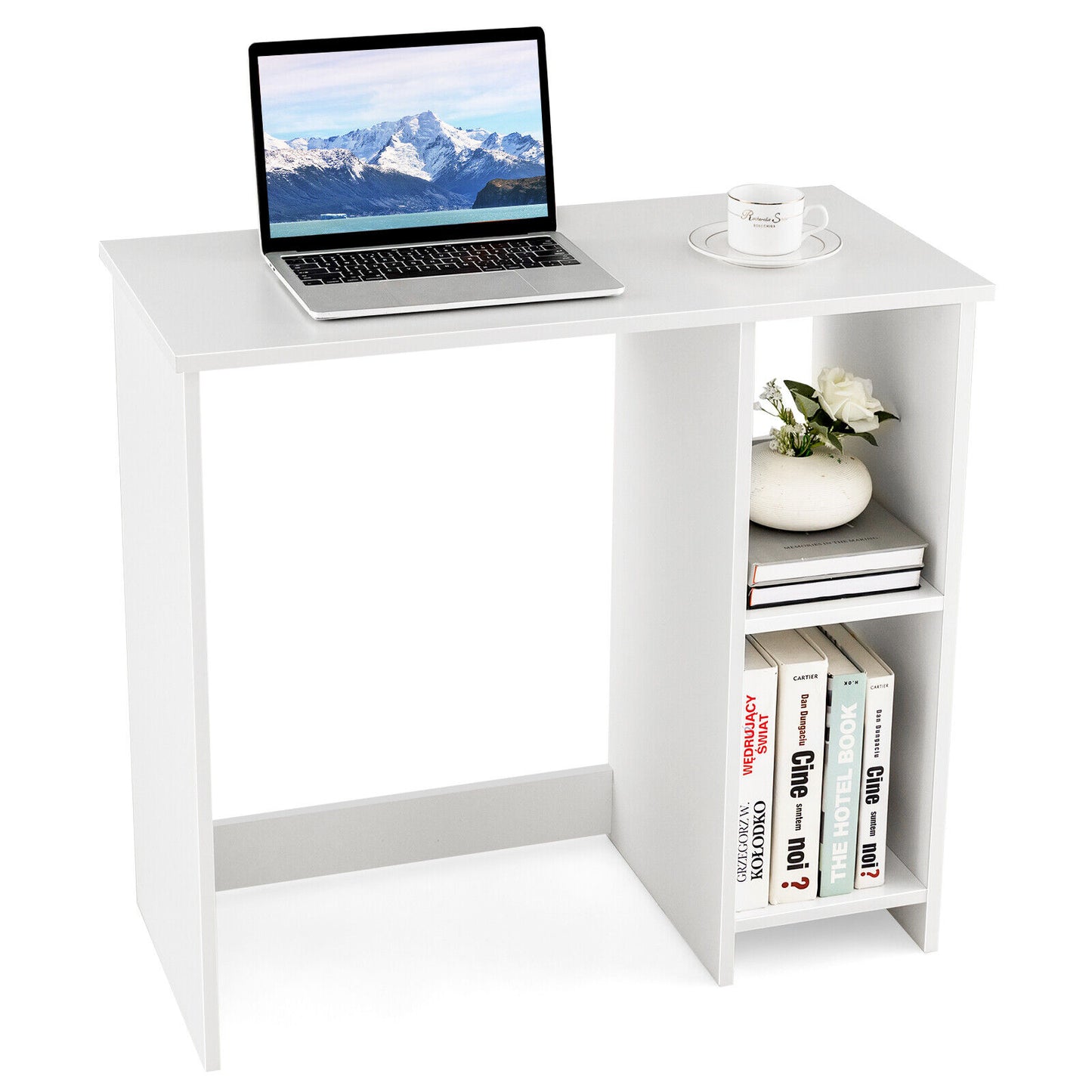 31.5 Inch Modern Home Office Desk, 2 Compartments, White Writing Desks White at Gallery Canada