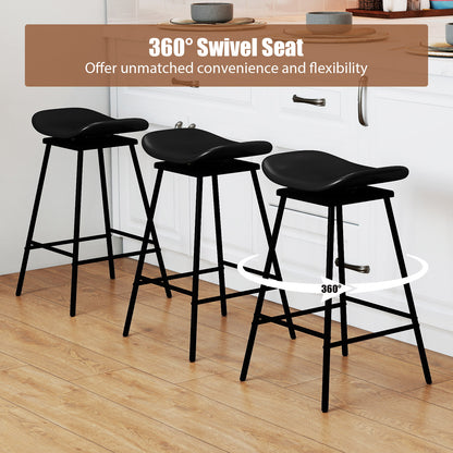 Set of 2 Swivel Barstools Faux Leather Upholstered Backless with Footrest, Black Bar Stools at Gallery Canada