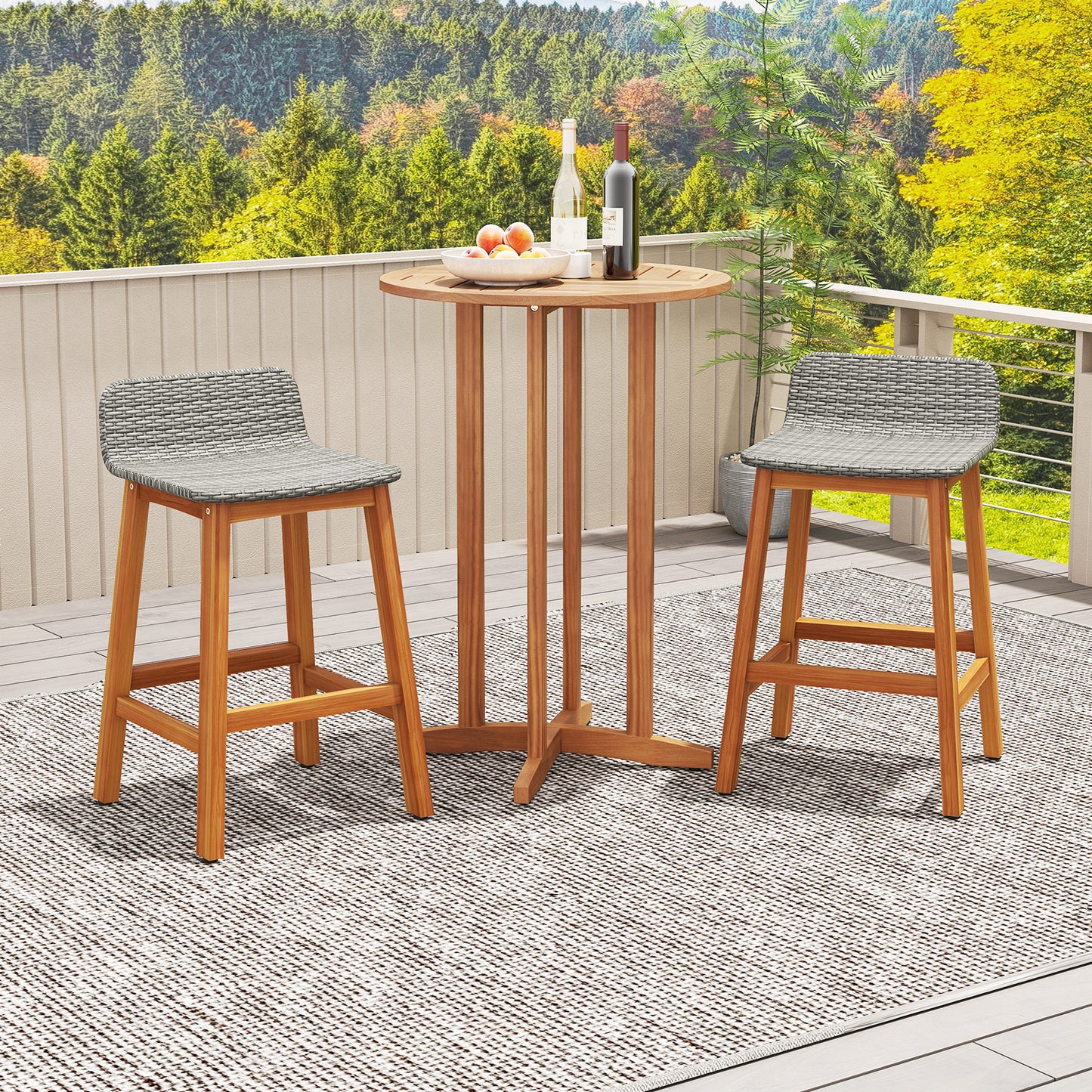 Solid Acacia Wood Bar Stools Set of 2 with Backrests and Footrests for Porch, Gray Patio Bar Furniture at Gallery Canada