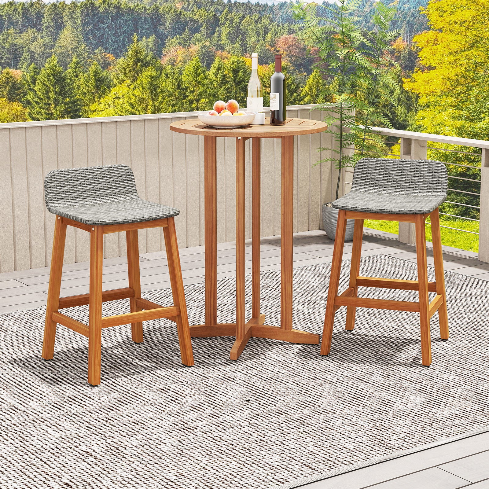 Solid Acacia Wood Bar Stools Set of 2 with Backrests and Footrests for Porch, Gray Patio Bar Furniture at Gallery Canada
