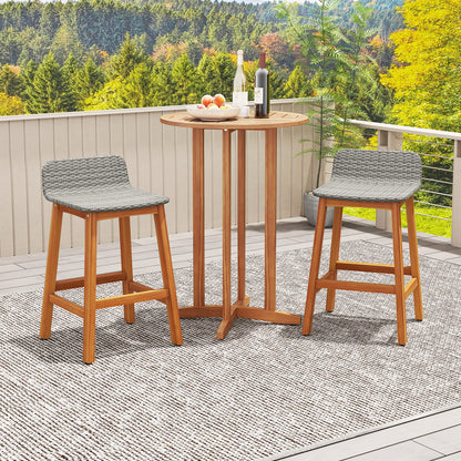 Solid Acacia Wood Bar Stools Set of 2 with Backrests and Footrests for Porch, Gray Patio Bar Furniture at Gallery Canada