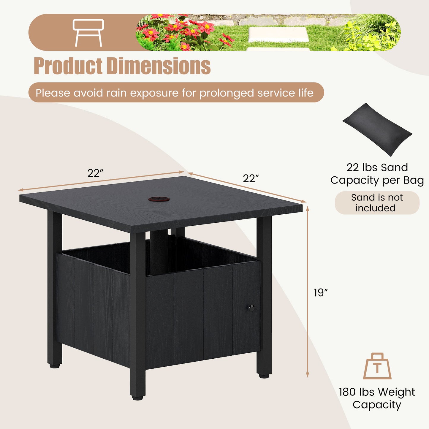 Outdoor Side Table with 1.89" Umbrella Hole Patio Umbrella Table Base Stand, Black Patio Coffee Tables at Gallery Canada