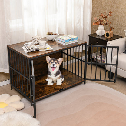 40 Inch Dog Crate Furniture Dog Kennel with Dual Lockable Double Doors, Rustic Brown Dog Kennels at Gallery Canada