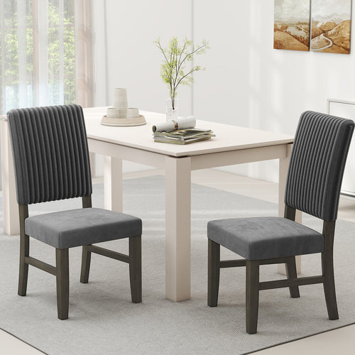 Dining Chair Set of 2 Mid-Century Modern Velvet Fabric Upholstered Chairs-Grey, Gray
