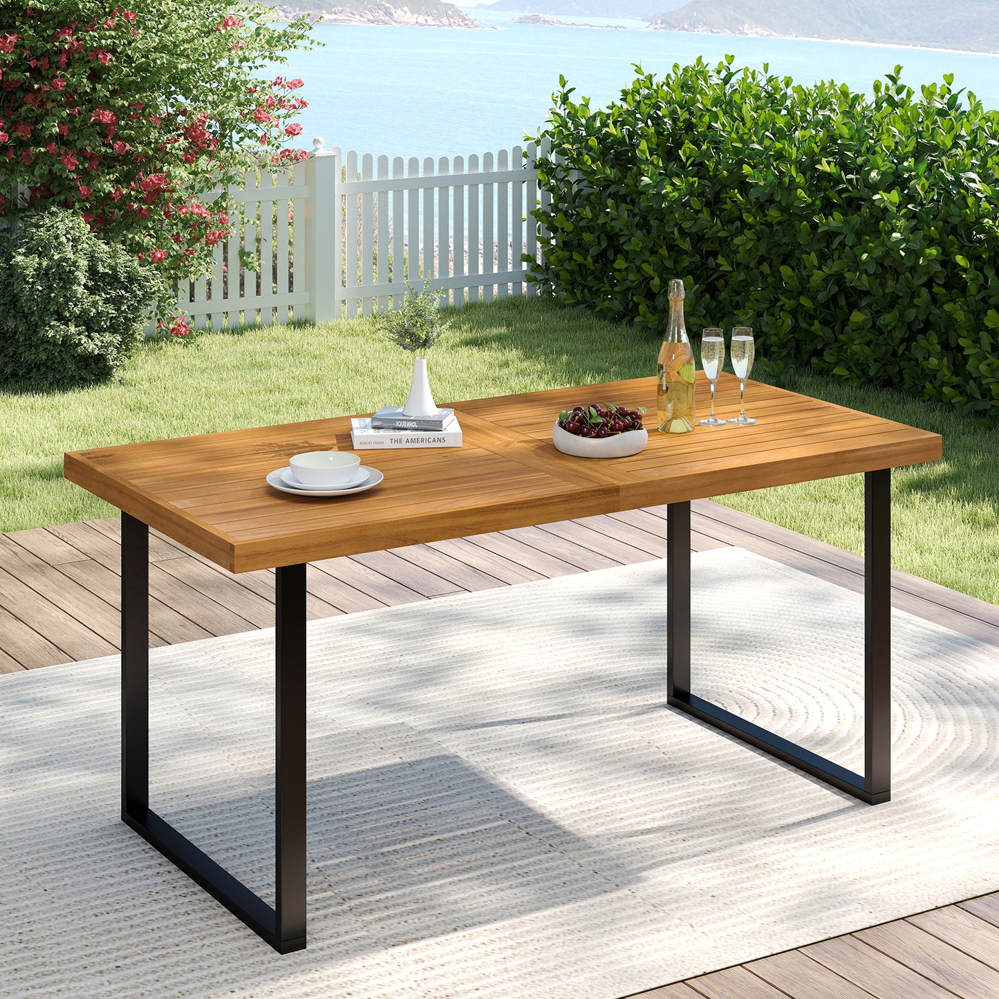 Acacia Wood Dining Table for 6 People Wooden Rectangular Table Patio Dining Tables at Gallery Canada