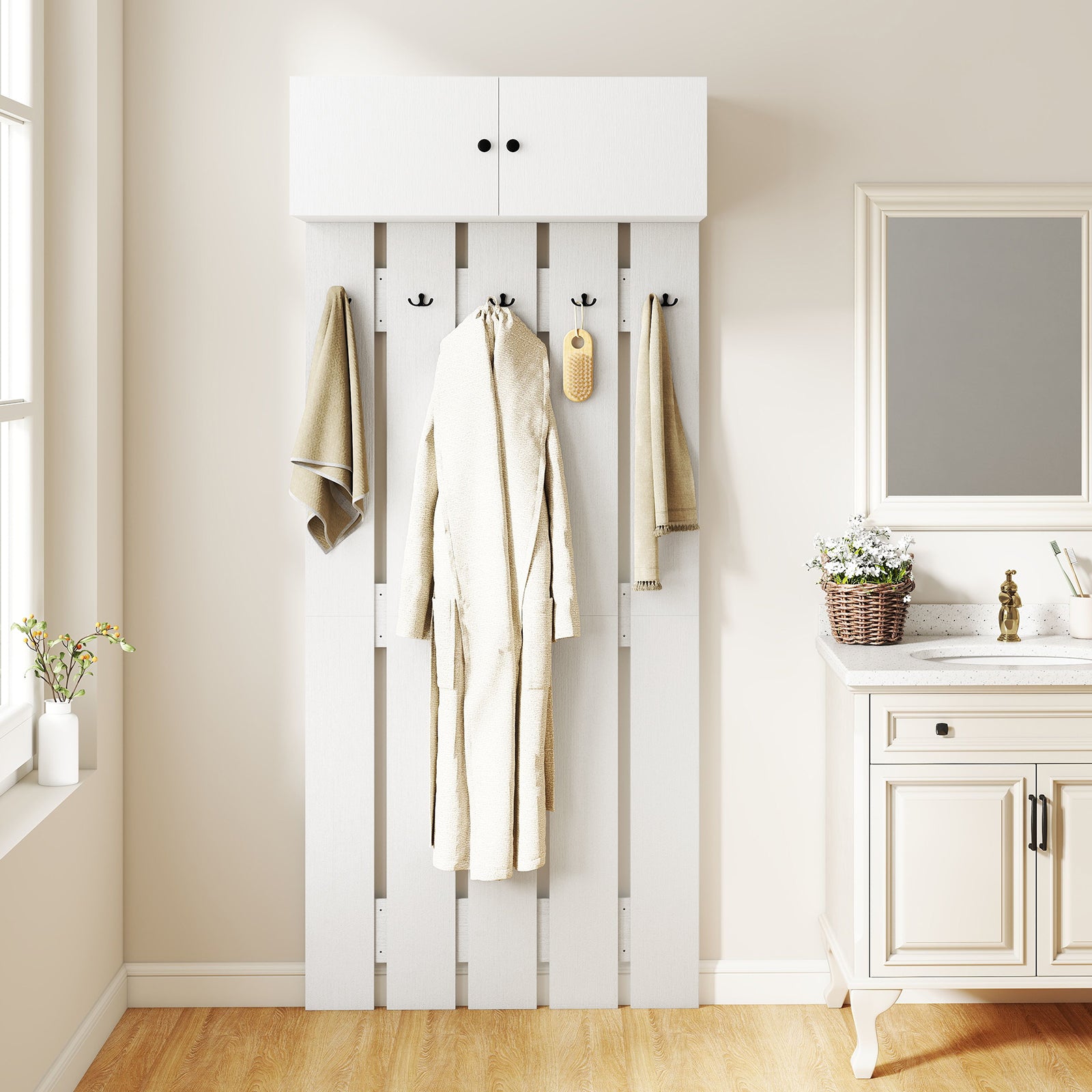Entryway Wall Coat Rack Wall Mounted Coat Clothes Rack, White Coat Racks & Hall Trees at Gallery Canada