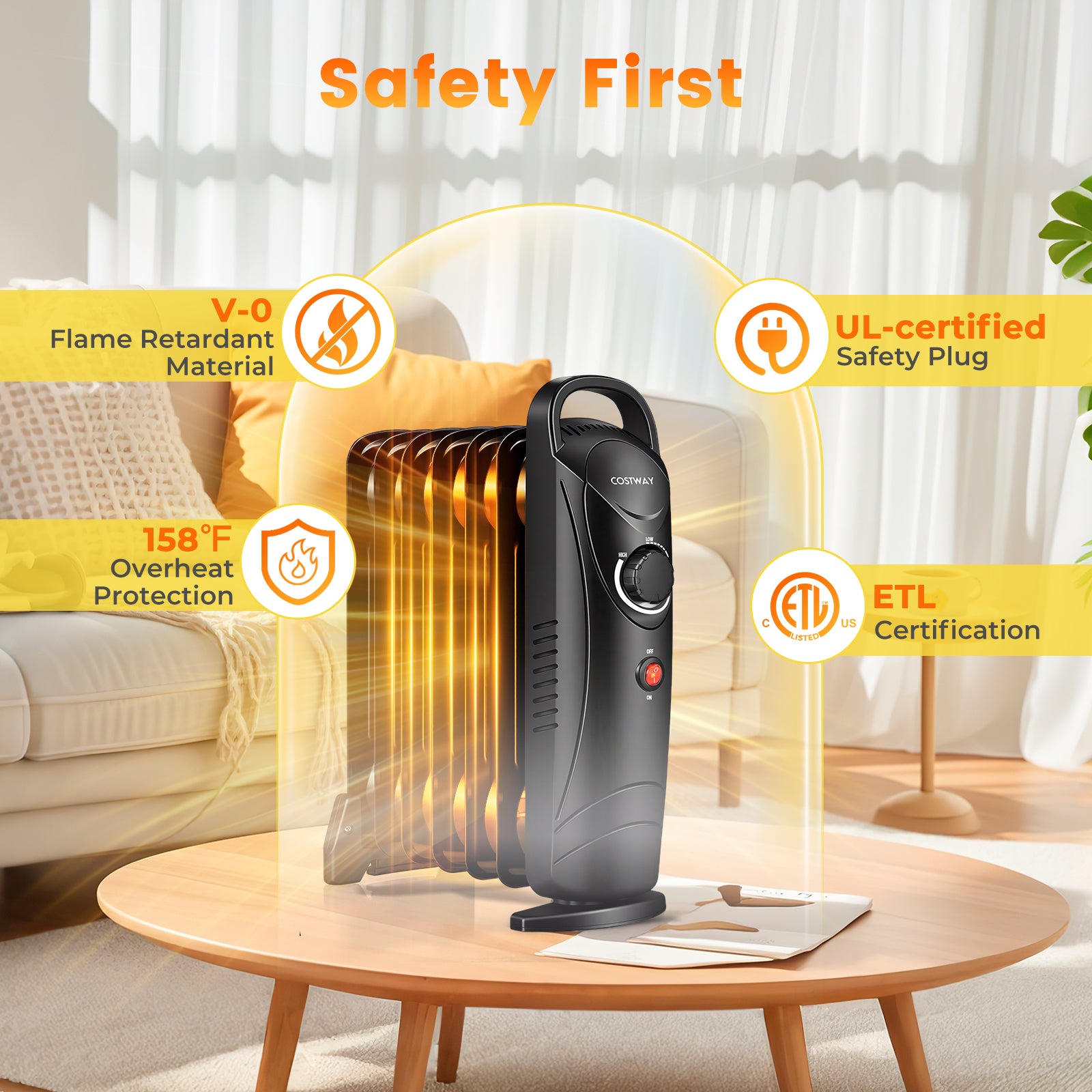 700W Electric Oil Filled Radiator Heater with Adjustable Thermostat, Black Appliances at Gallery Canada