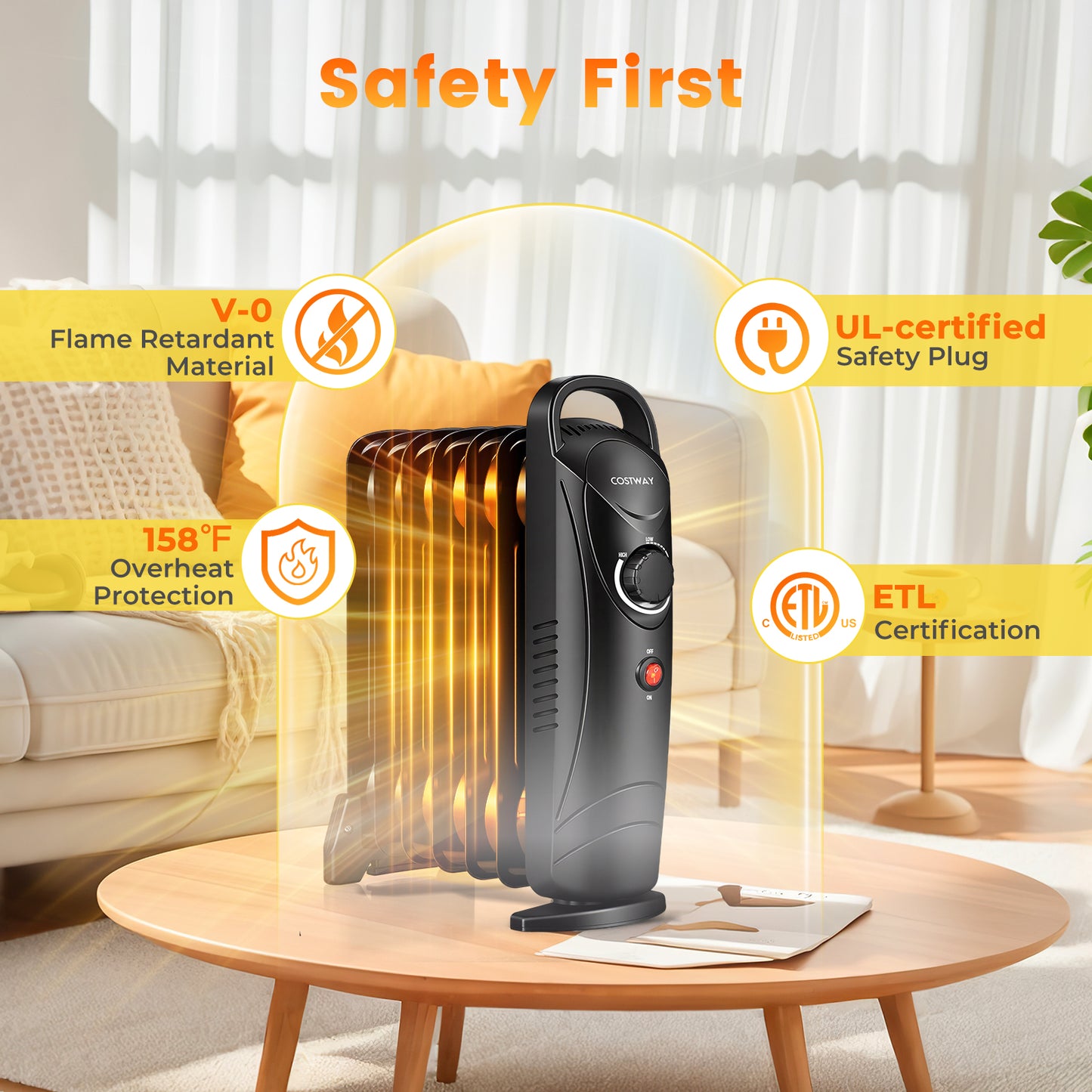 700W Electric Oil Filled Radiator Heater with Adjustable Thermostat, Black Appliances at Gallery Canada