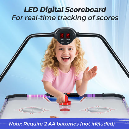 56 Inch Air Hockey Table, LED Digital Scoreboard, 12V Motor, White Game Room at Gallery Canada