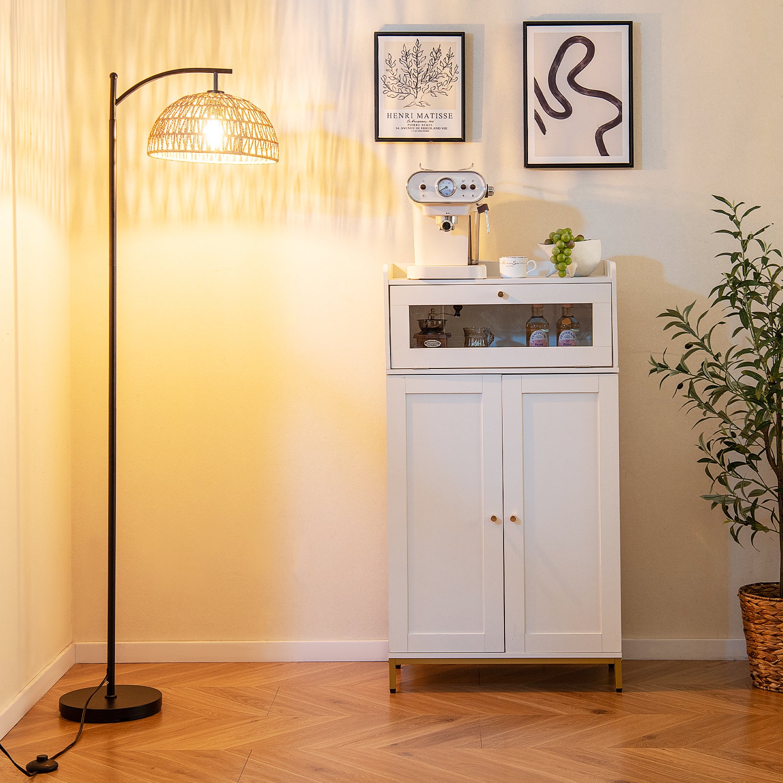 Arc Floor Lamp 63 Inches Tall Pole Lamp with Hanging Lampshade, Black Table & Floor Lamps at Gallery Canada