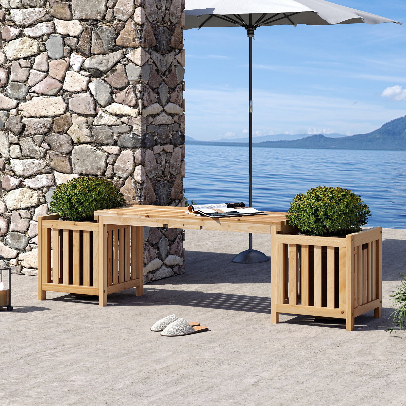 Patio Wooden Bench with Planter 2 Person Patio Bench, Natural Outdoor Benches at Gallery Canada