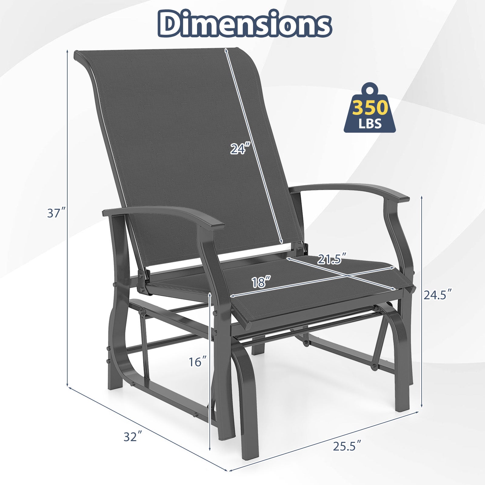 Outdoor Glider Chairs Set of 2 with Ergonomic Backrest and Seat, Gray Patio Rocking Chairs & Gliders at Gallery Canada